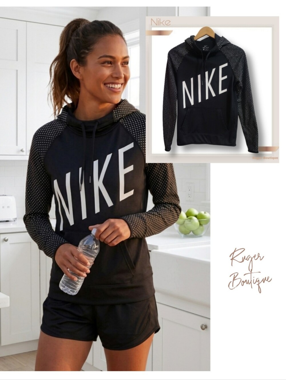 🌿Nike Black White Polka Dot Sweatshirt Hoodie Dri-Fit Women's Extra Small
